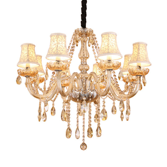 Clear Crystal Modernist Bell Ceiling Chandelier With 6/8 Bulbs - Living Room Pendant Lamp In Beige