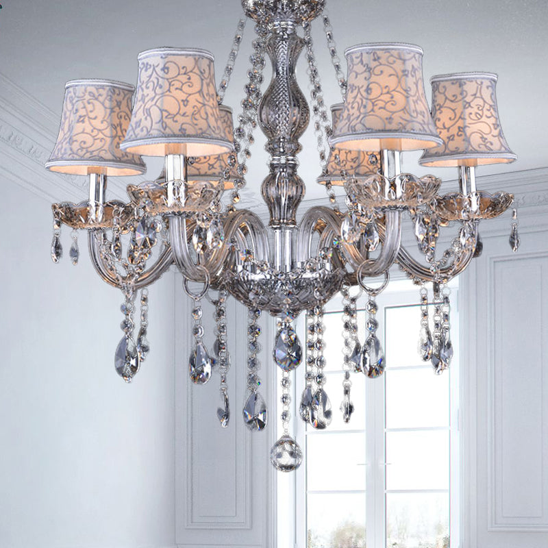 Clear Crystal Modernist Bell Ceiling Chandelier With 6/8 Bulbs - Living Room Pendant Lamp In Beige