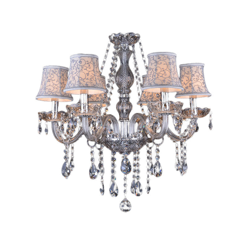 Clear Crystal Modernist Bell Ceiling Chandelier With 6/8 Bulbs - Living Room Pendant Lamp In Beige