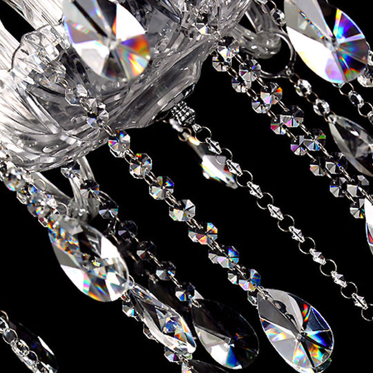 Clear Crystal Modernist Bell Ceiling Chandelier With 6/8 Bulbs - Living Room Pendant Lamp In Beige