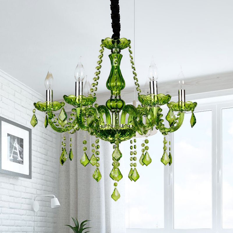 Modern Crystal Candle Chandelier - Green Pendant Lighting For Bedroom (6/18 Lights) 23’’/37.5’’ W