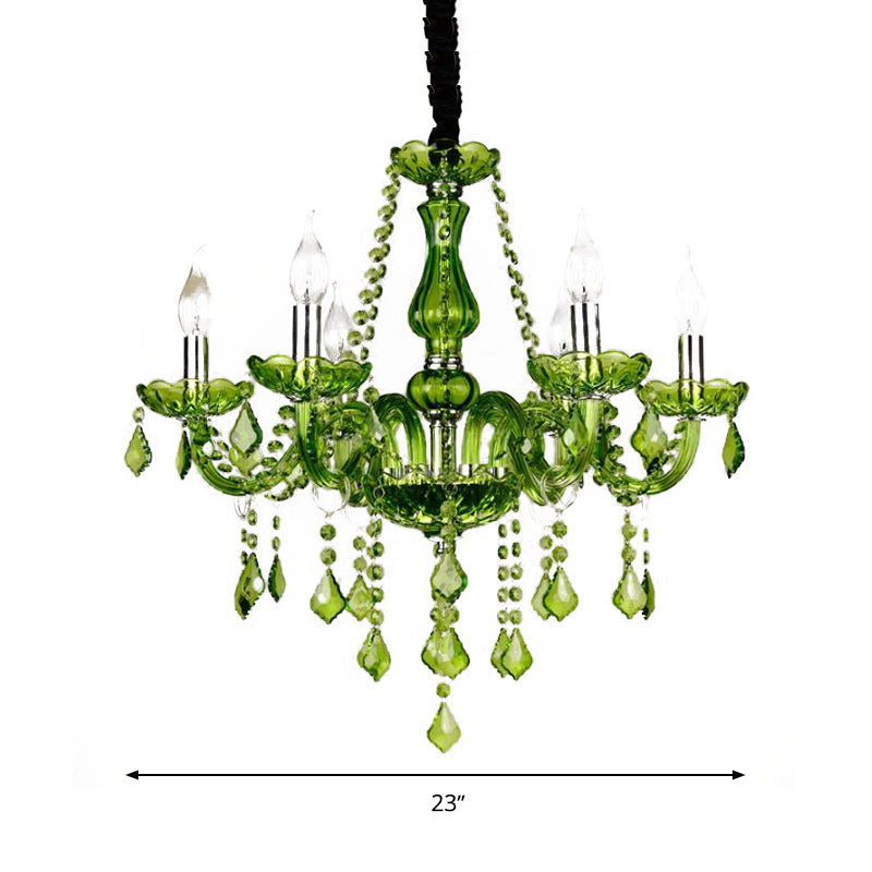 Modern Crystal Candle Chandelier - Green Pendant Lighting For Bedroom (6/18 Lights) 23’’/37.5’’ W