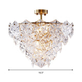 9 Head Traditional Gold Glass Chandelier With Tapered Hexagon Suspension Light