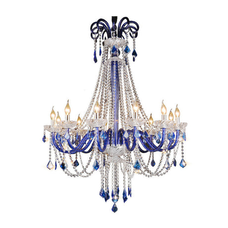 Modern Crystal Hanging Chandelier - 12 Light Blue Ceiling Lamp For Balcony