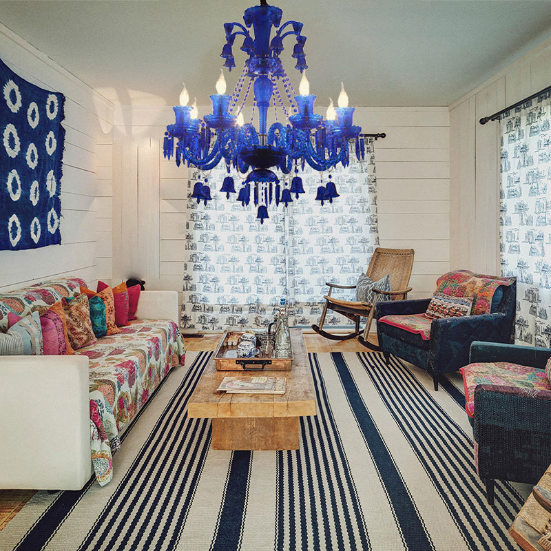 Modern Blue Crystal Pendant Chandelier Light - 8 Heads Living Room Lighting