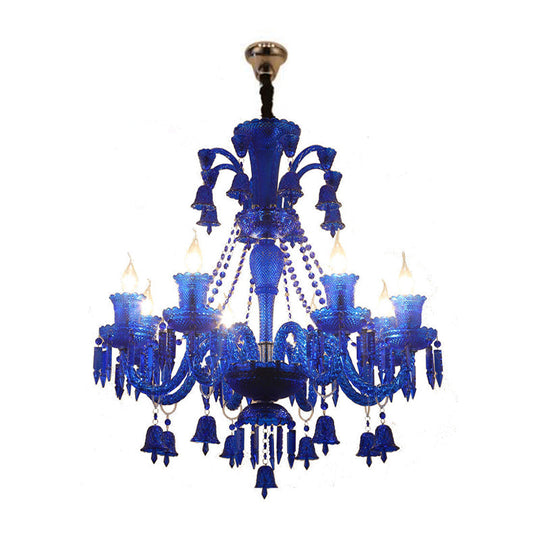 Modern Blue Crystal Chandelier Pendant Light With 8 Heads For Living Room