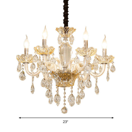Clear Crystal Modernism Candle Chandelier With 6 Amber Bulbs For Down Lighting In Living Room