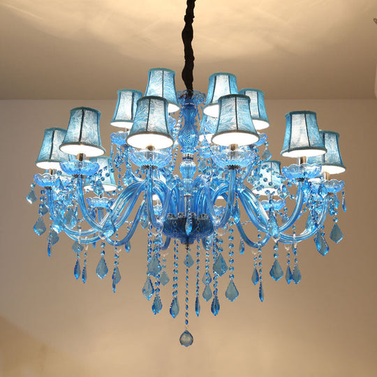 Modern Crystal Pendant Chandelier With Blue Hanging Light - 6/18 Bulbs Candle/Bell Design