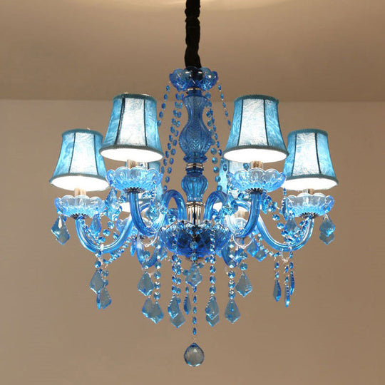 Modern Crystal Pendant Chandelier With Blue Hanging Light - 6/18 Bulbs Candle/Bell Design