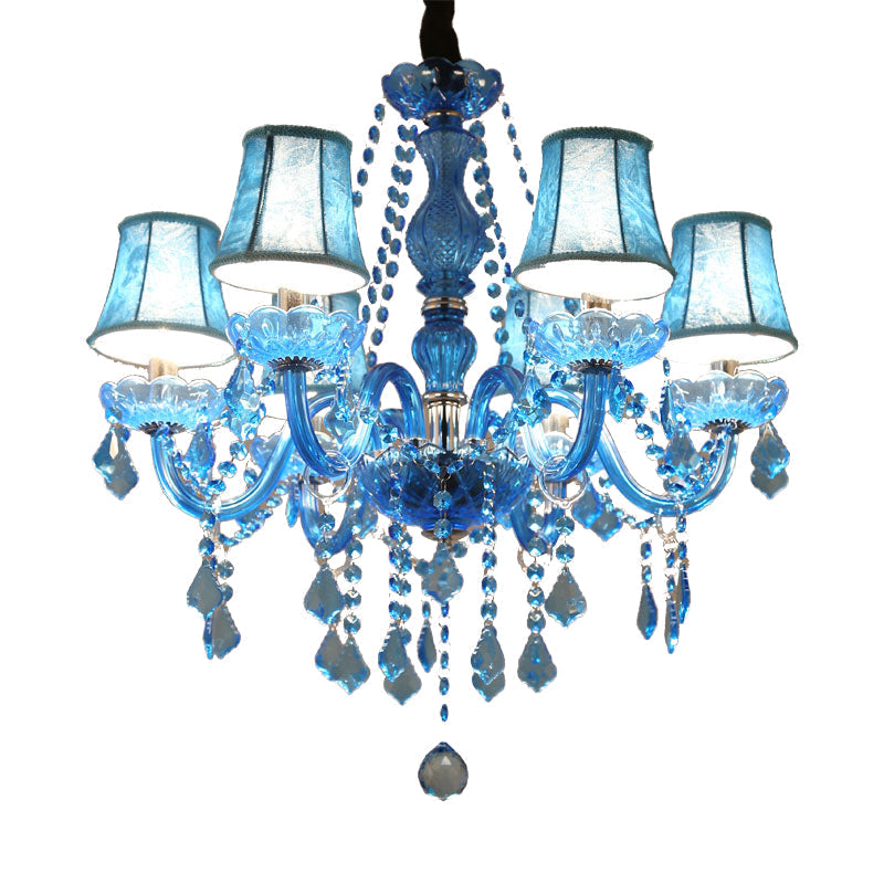 Modern Crystal Pendant Chandelier With Blue Hanging Light - 6/18 Bulbs Candle/Bell Design