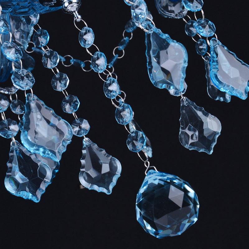 Modern Crystal Pendant Chandelier With Blue Hanging Light - 6/18 Bulbs Candle/Bell Design