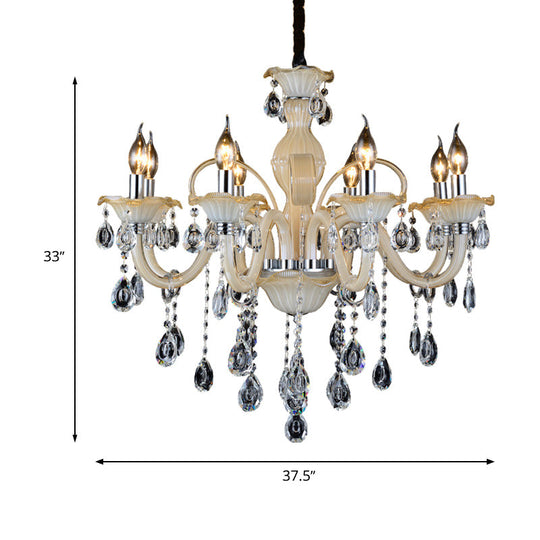 Modern 6/8/18-Light Faceted Crystal Candle Chandelier - Tan Ceiling Lamp For Living Room Multiple