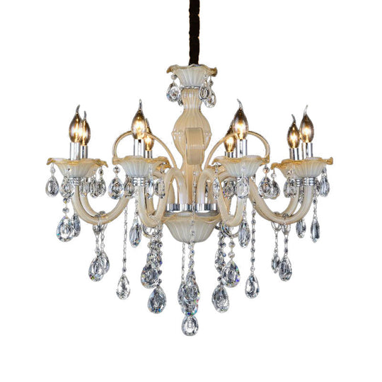 Modern 6/8/18-Light Faceted Crystal Candle Chandelier - Tan Ceiling Lamp For Living Room Multiple