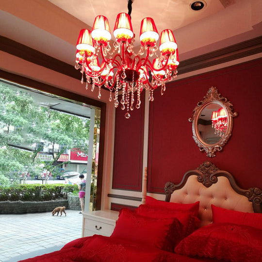 Red Modernist Flared Chandelier: K9 Crystal 6 Bulbs Living Room Pendant