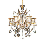 Modern Amber Chandelier Light With Floral Glass Shade - 6/8 Bulbs 23.5/27.5 W