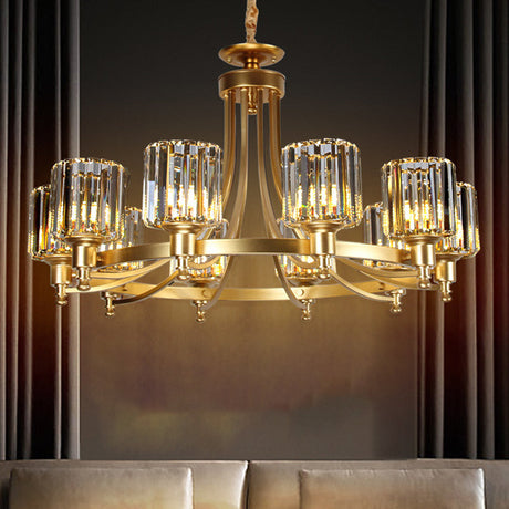 Postmodern Crystal Rod Pendant Light With 10 Black/Brass Heads