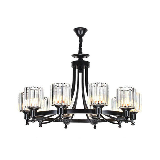 Postmodern 10-Head Cylinder Crystal Rod Pendant Chandelier – Black/Brass Hanging Ceiling Light
