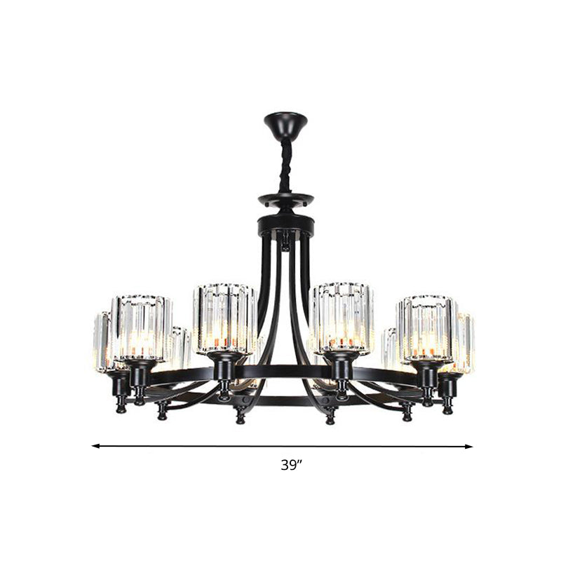 Postmodern 10-Head Cylinder Crystal Rod Pendant Chandelier – Black/Brass Hanging Ceiling Light