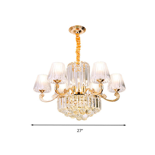 Postmodern Empire Shaped Crystal Rod Pendant Chandelier - 6/8/10 Heads Gold Suspension Light
