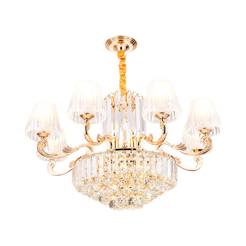 Postmodern Empire Shaped Crystal Rod Pendant Chandelier - 6/8/10 Heads Gold Suspension Light