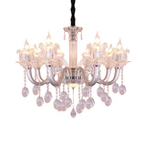 Contemporary Crystal Drop Candelabra Pendant Chandelier - Silver 6/8 Heads 23.5/31.5 Wide