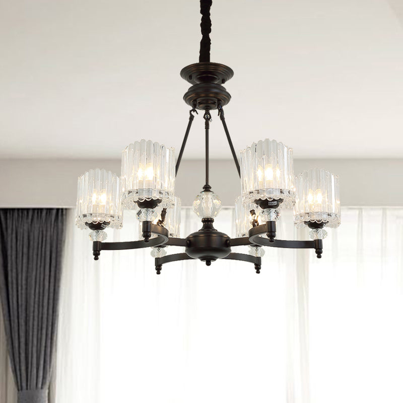 Contemporary Black Suspension Lighting - Crystal Rod Hanging Lamp Kit With Multiple Head Options And