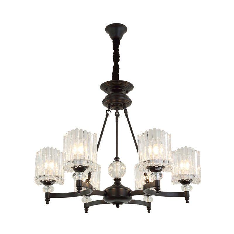 Contemporary Black Suspension Lighting - Crystal Rod Hanging Lamp Kit With Multiple Head Options And