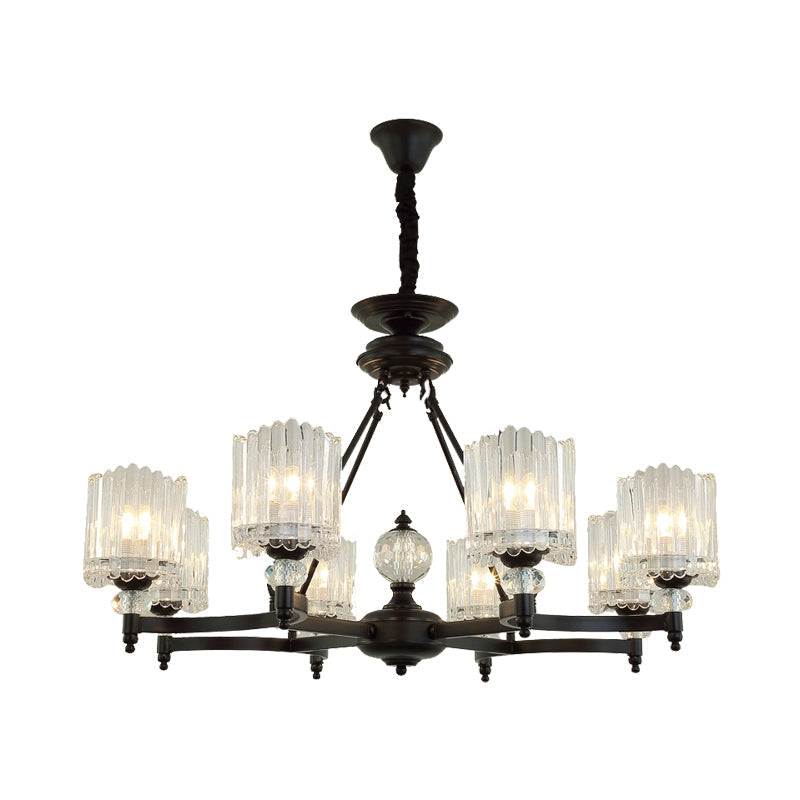 Contemporary Black Suspension Lighting - Crystal Rod Hanging Lamp Kit With Multiple Head Options And