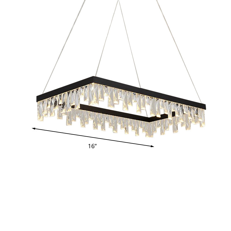 Modern Crystal Block Led Black Chandelier Lighting - Rectangle Hanging Light In 16’/23.5’ Width