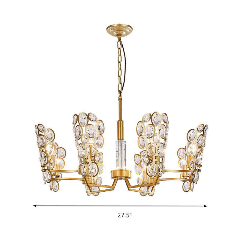 Postmodern Brass Candelabra Pendant Chandelier With Crystal Encrusted Ceiling Suspension – 6 Heads