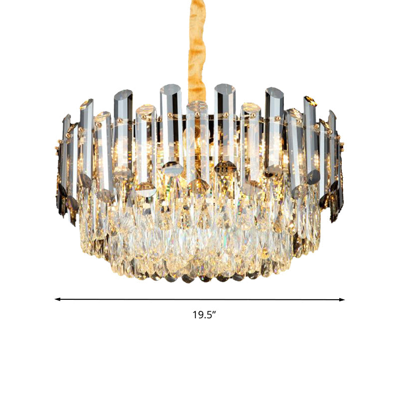 Postmodern Drum Crystal Pendant Light Kit With 10 Brass Chandelier Heads