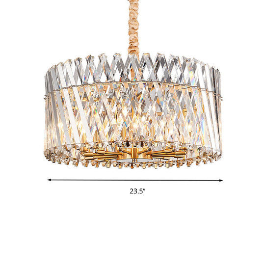 Contemporary Tri-Sided Crystal Rod Drum Ceiling Light Chandelier - 10 Heads Fixture
