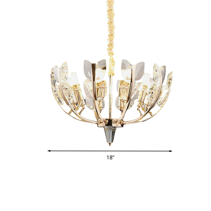 Curved Arm Hanging Ceiling Light With Leaf Crystal Accents - 8/10 Head Chandelier Lamp For Modern