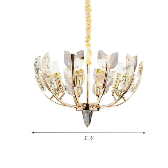 Curved Arm Hanging Ceiling Light With Leaf Crystal Accents - 8/10 Head Chandelier Lamp For Modern