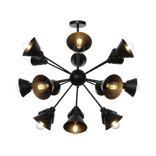 Industrial Stylish Metal Hanging Lamp With Sputnik Design - Cone Shade 9/12/15 Lights Black