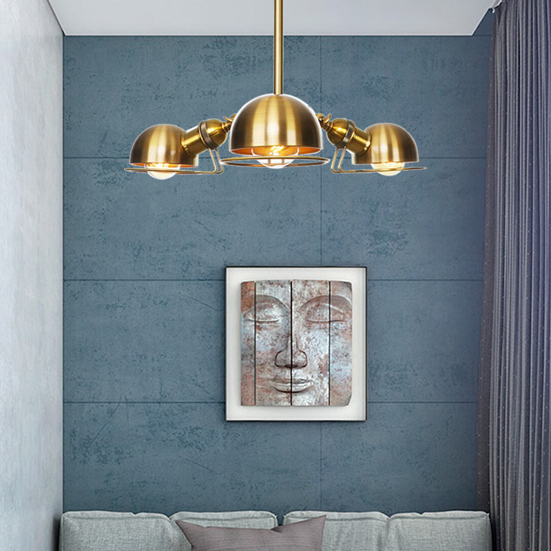 Industrial Style Domed Pendant Light With Wire Frame 3-Bulbs Black/Brass Finish