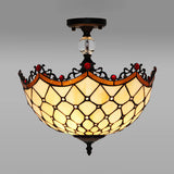 Traditional Tiffany Stained Glass Ceiling Lamp - Scalloped Semi Flush 12 Or 16 Bronze Finish With