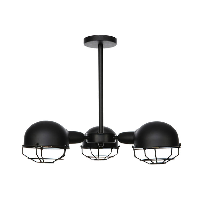 Industrial Style Domed Pendant Light With Wire Frame 3-Bulbs Black/Brass Finish