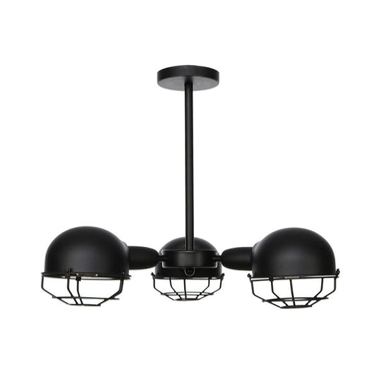 Industrial Style Domed Pendant Light With Wire Frame 3-Bulbs Black/Brass Finish