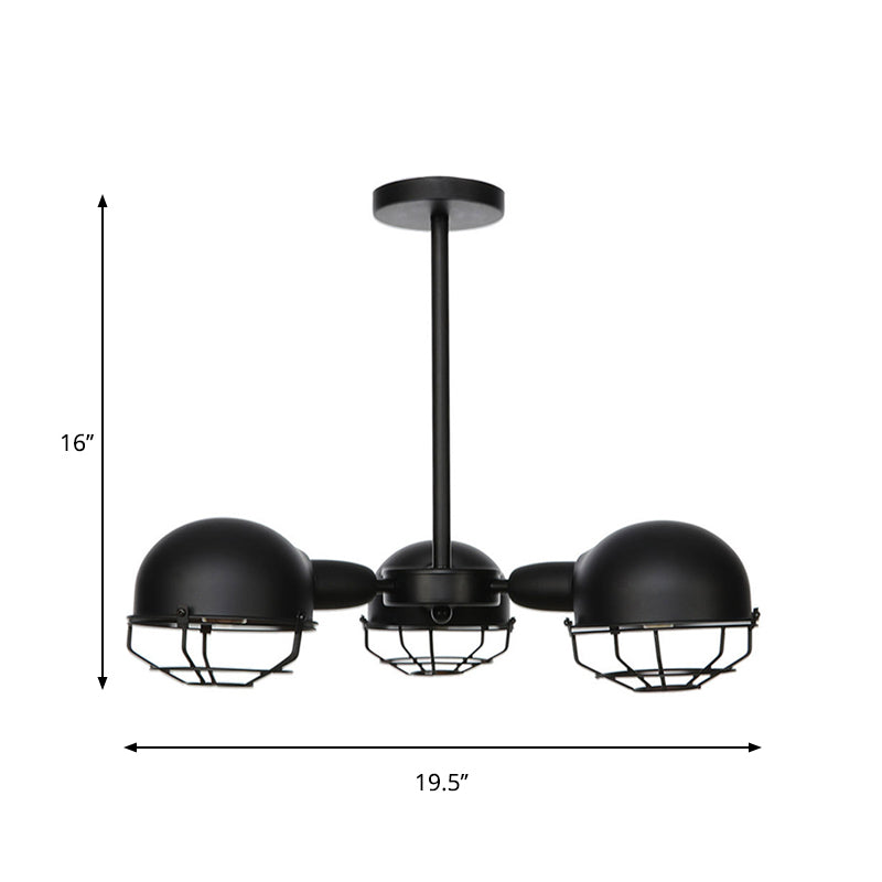 Industrial Style Domed Pendant Light With Wire Frame 3-Bulbs Black/Brass Finish