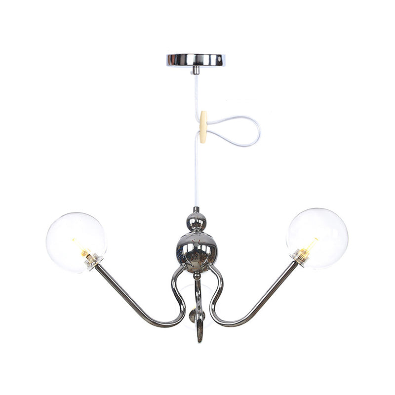 Industrial 3-Head Hanging Chandelier With Amber/Clear Glass Shades - Black/Chrome Finish Orbit