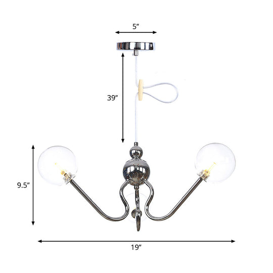 Industrial 3-Head Hanging Chandelier With Amber/Clear Glass Shades - Black/Chrome Finish Orbit