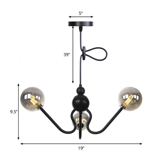 Industrial 3-Head Hanging Chandelier With Amber/Clear Glass Shades - Black/Chrome Finish Orbit