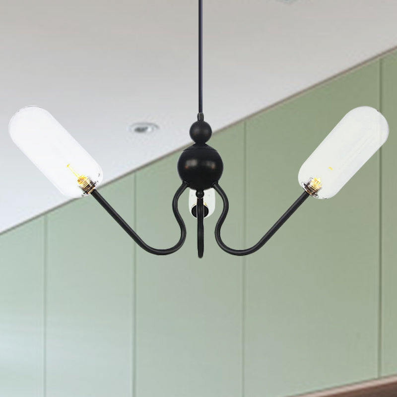 Vintage Oval Chandelier - Amber/Clear Glass 3 Heads Adjustable Cord Living Room Ceiling Lamp