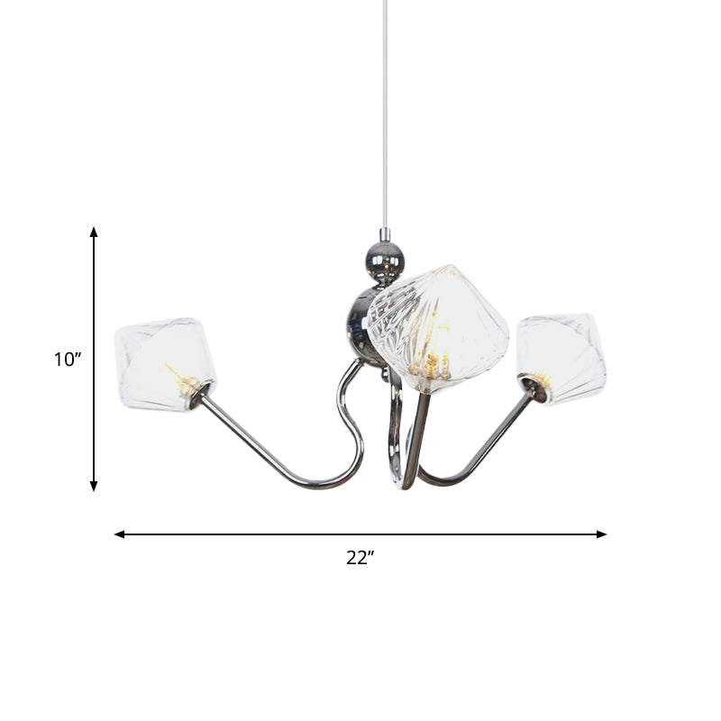 Diamond Pendant Lighting For Farmhouse With Amber/Clear Glass - 3 Lights Chandelier Lamp In