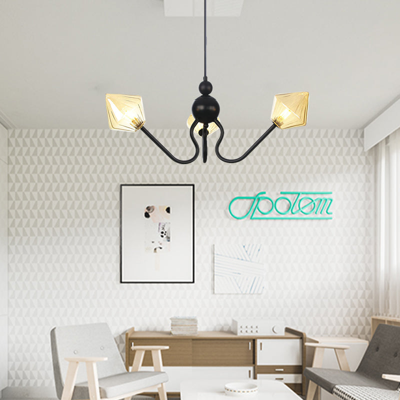 Diamond Pendant Lighting For Farmhouse With Amber/Clear Glass - 3 Lights Chandelier Lamp In