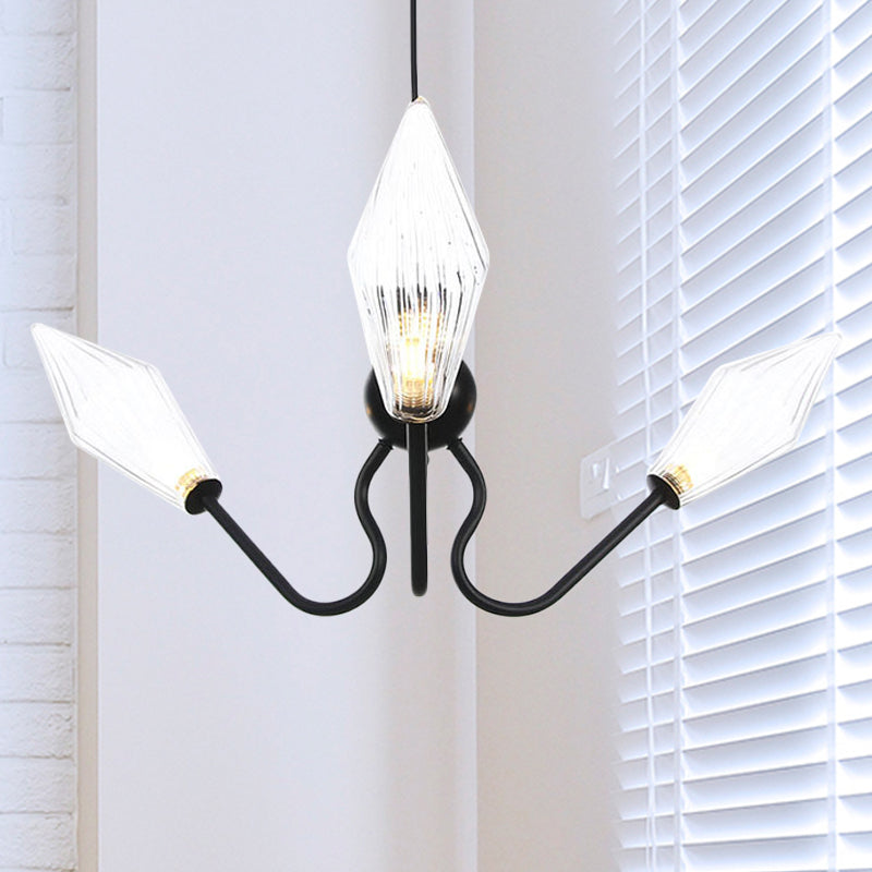 Vintage Diamond Hanging Lamp: Amber/Clear Glass 3-Head Chandelier With Adjustable Cord -