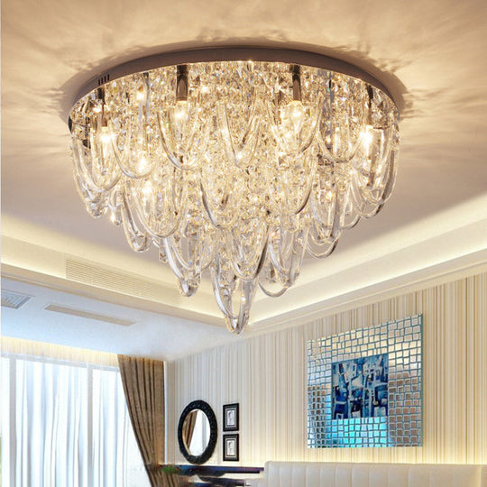Crystal Flush Mount Ceiling Light With 6/9 Heads In Nickel For Bedroom