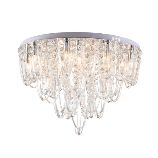 Crystal Flush Mount Ceiling Light With 6/9 Heads In Nickel For Bedroom