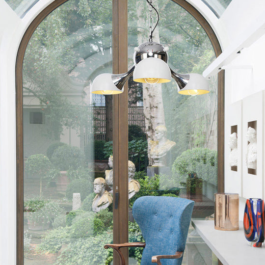 Industrial Dome Hanging Light Fixture - Metallic 3/4/5 Heads Chandelier Lamp For Living Room